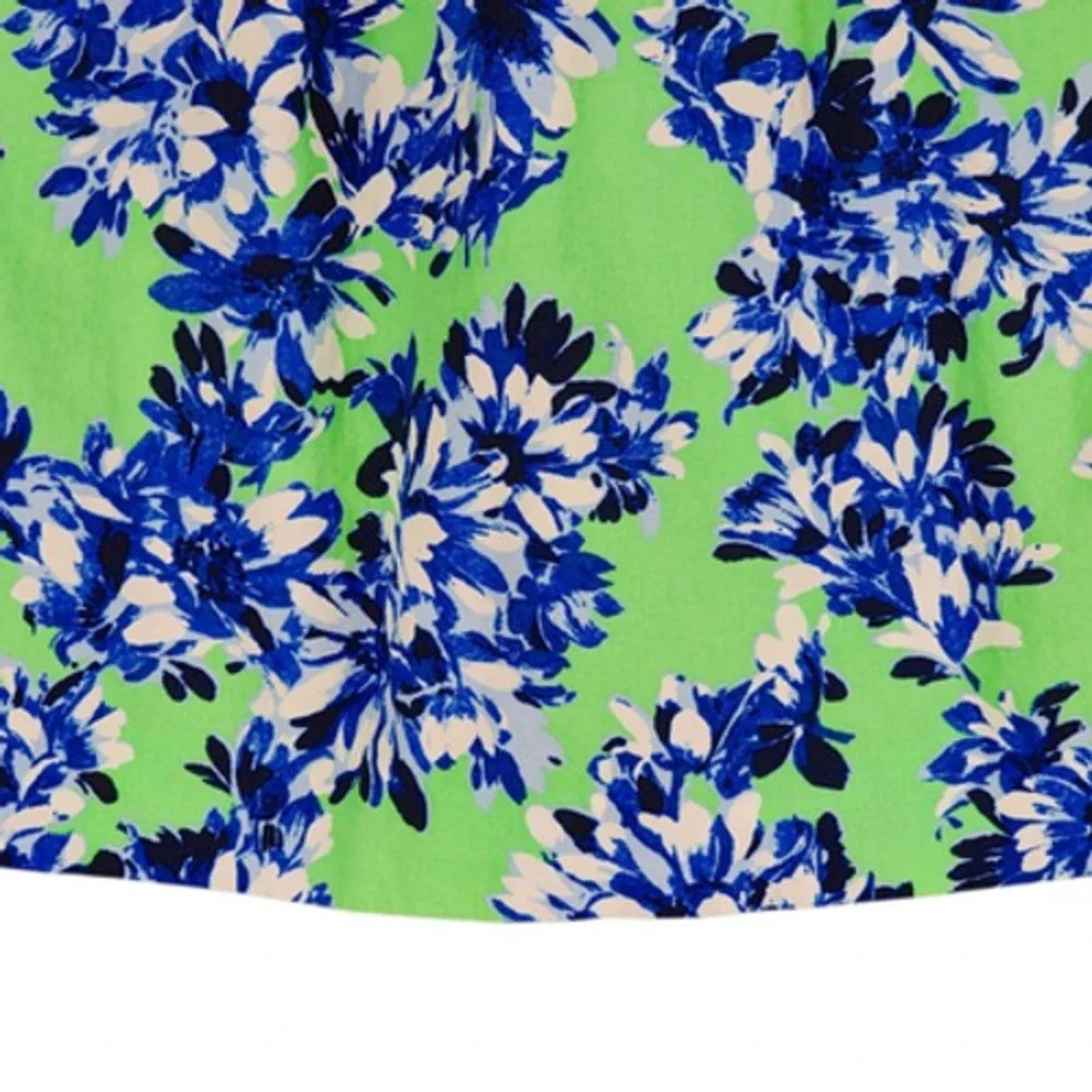 J Crew Pleated Midi Skirt 8 Women Floral‎ Blue Green Cotton Full Swing Fairycore